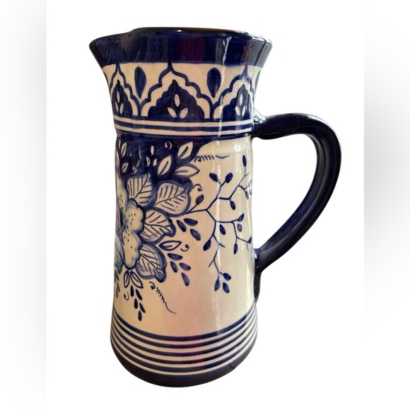Blue & white Hand-Painted Sangia Portuguese Pottery Clay Terracotta Pitcher - Picture 2 of 11